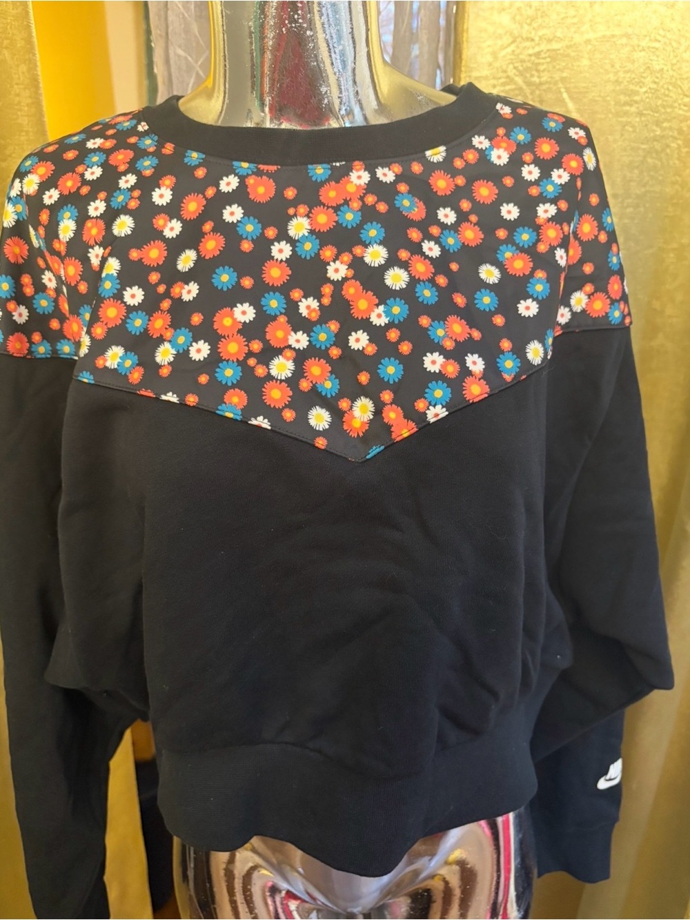 Nike Black Sweatshirt with Multicolor Floral Yoke